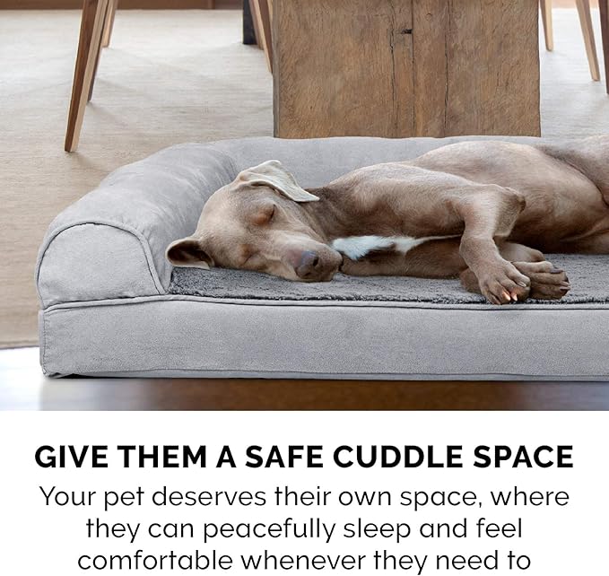 Furhaven Orthopedic Dog Bed for Large Dogs w/ Removable Bolsters & Washable Cover, For Dogs Up to 125 lbs - Plush & Suede Sofa - Gray, Jumbo Plus/XXL
