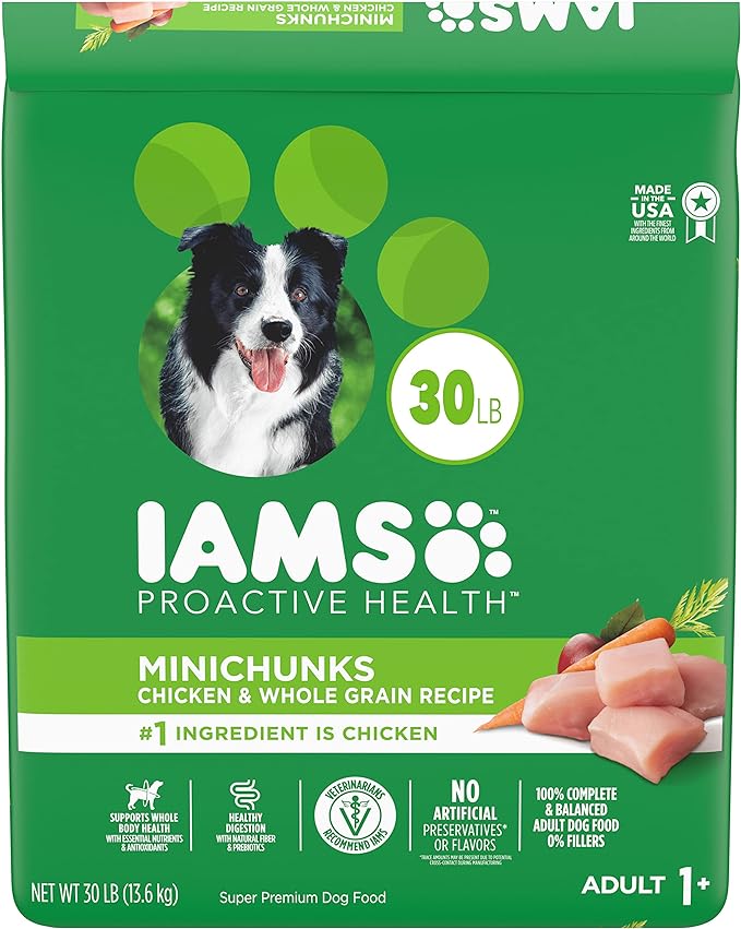 IAMS Adult Minichunks Small Kibble High Protein Dry Dog Food with Real Chicken, 30 lb. Bag,(Packaging may vary)