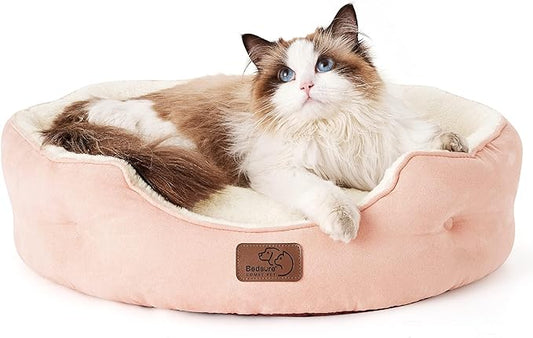 Bedsure Dog Beds for Small Dogs - Round Cat Beds for Indoor Cats, Washable Pet Bed for Puppy and Kitten with Slip-Resistant Bottom, 20 Inches, Peach Pink