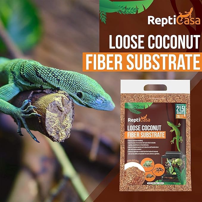 Loose Coconut Substrate Husk Fibers, 16 Quarts Bag, Clean Natural Terrarium Bedding for Reptiles, Amphibians, or Invertebrates, Waste, Liquid and Odor Absorbent