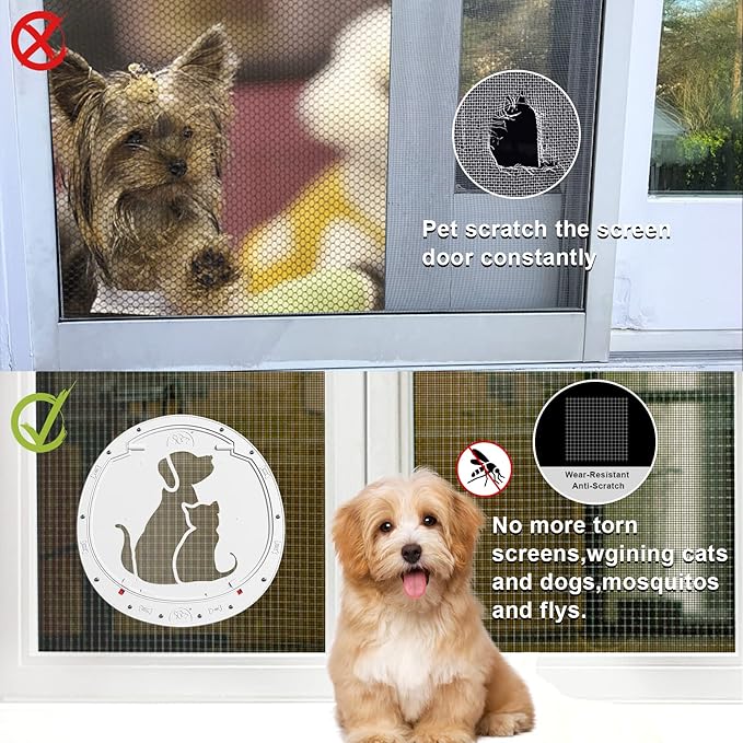 Dog Door for Screen Door, Patent Desigh Pet Screen Door with Lockable Magnetic Flap for Doggy Dog and Cat Door, White