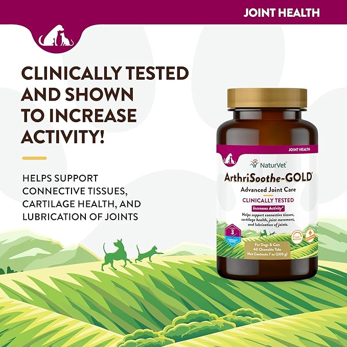 NaturVet ArthriSoothe-Gold Level 3, MSM and Glucosamine for Dogs and Cats, Advanced Joint Care Support Supplement with Chondroitin and Omega 3, Clinically Tested, Chewable Tablets, Made in The USA