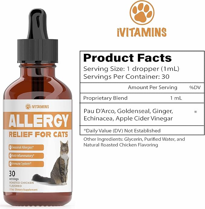 Allergy Relief for Cats | Helps to Naturally Support Allergy & Itch Relief for Cats | Cat Allergy | Cat Itch Relief | Cat Itchy Skin Relief | Cat Allergy Relief for Cats | Cat Supplements & Vitamins