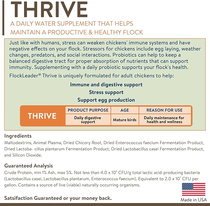 Thrive, Daily Probiotic & Prebiotic Water Supplement for Chickens 8+ Weeks Old, 8 oz