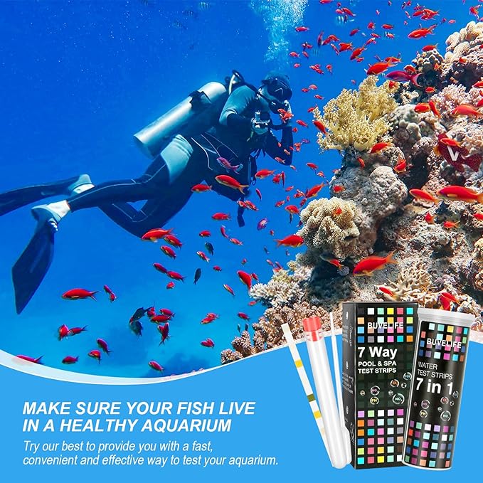 7 in 1 Aquarium Test Strips,100 Strips Aquarium Testing Kit for Freshwater Saltwater Fast & Accurate Water Testing Strips