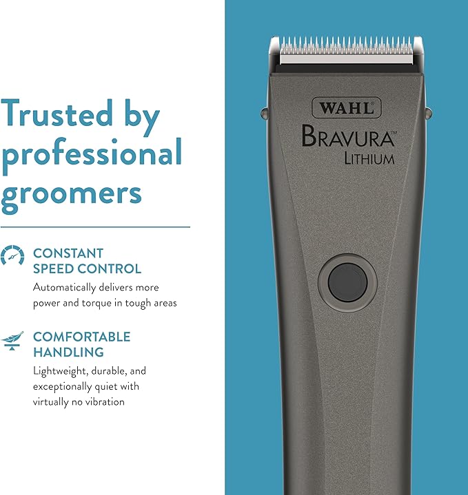 Wahl Professional Animal Bravura Lithium Ion Clipper - Pet, Dog, Cat, and Horse Corded/Cordless Clipper Kit, Gunmetal (41870-0425)