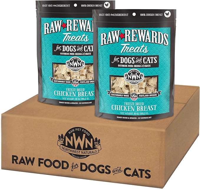 Northwest Naturals Raw Rewards Freeze-Dried Chicken Breast Treats for Dogs and Cats - Bite-Sized Pieces - Healthy, 1 Ingredient, Human Grade Pet Food, Natural - 10 Oz (Pack of 2) (Packaging May Vary)