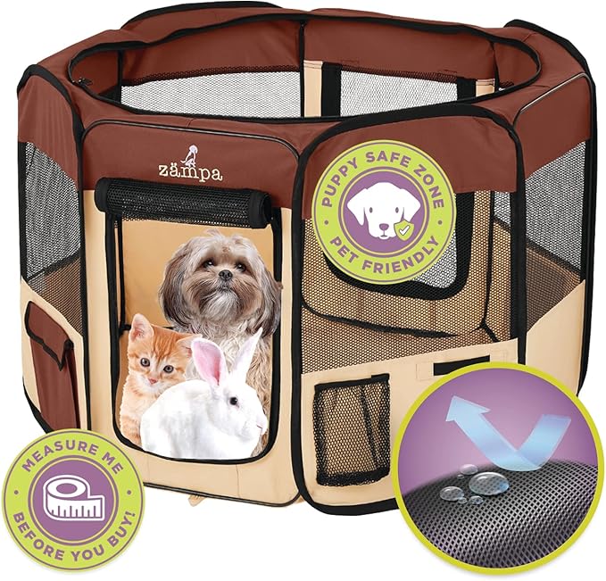 Zampa Puppy Playpen Small 36"x36"x24" Portable Pop Up Playpen for Dog and Cat, Foldable | Indoor/Outdoor Kitten Pen & Travel Pet Carrier + Carrying Case.