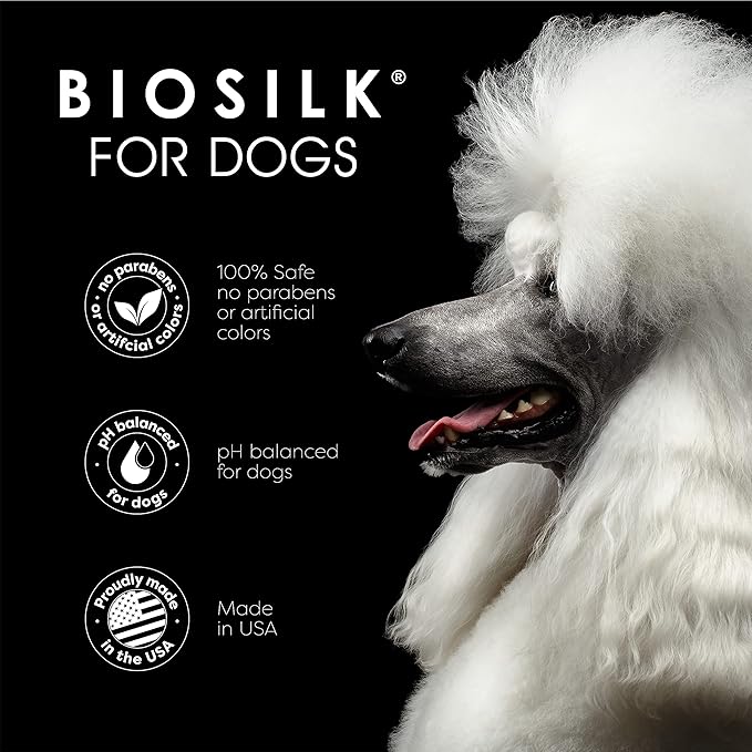 BioSilk for Dogs Combo Pack Whitening Shampoo with Dog Detangling Spray | 12 oz Dog Shampoo for White Dogs and 8 oz Dog Detangler and Shine Protecting Mist for All Dogs (Bundle10)