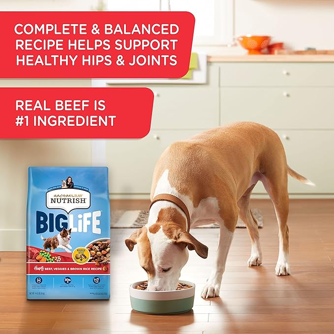 Rachael Ray Nutrish Big Life Dry Dog Food, Medium & Large Breed, Hearty Beef, Brown Rice, & Veggies, 40 Pounds