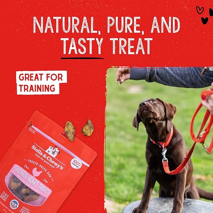 Stella & Chewy's Freeze-Dried Raw Single Ingredient Chicken Hearts Dog Treats, 3 oz. Bag