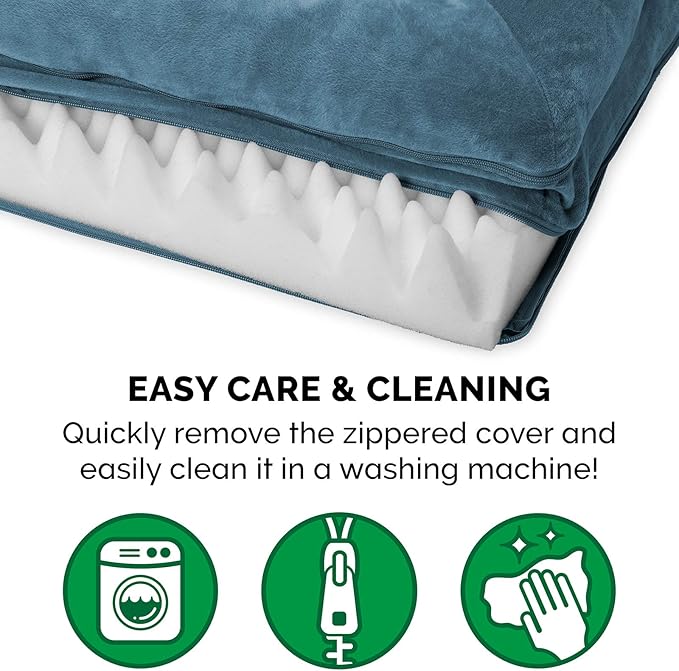 Furhaven Orthopedic Dog Bed for Large Dogs w/ Removable Bolsters & Washable Cover, For Dogs Up to 95 lbs - Faux Fur & Velvet Sofa - Harbor Blue, Jumbo/XL