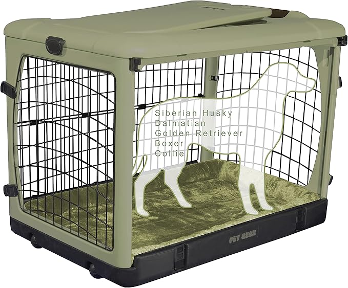 Pet Gear “The Other Door” 4 Door Steel Crate for Dogs/Cats with Garage-Style Door, Includes Plush Bed + Travel Bag, No Tools Required, 3 Models, 3 Colors