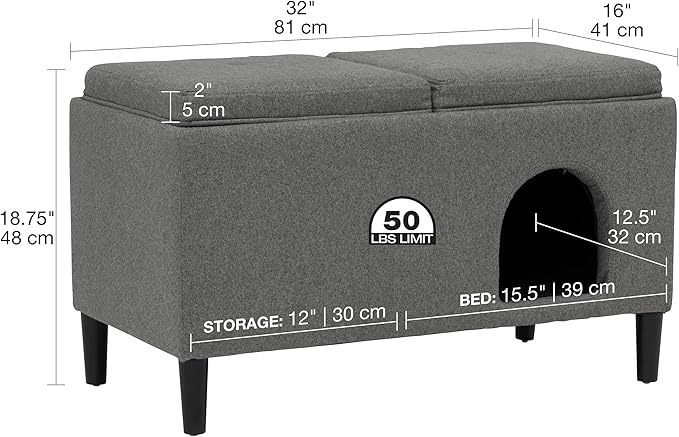 Paws & Purrs Modern 32" Wide Pet Ottoman Bed for Small to Medium Dog or Cat