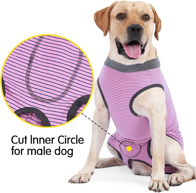 Dotoner Dog Recovery Suit Abdominal Wound Puppy Surgical Clothes Post-Operative Vest Pet After Surgery Wear Substitute E-Collar & Cone(3XL,Pink)