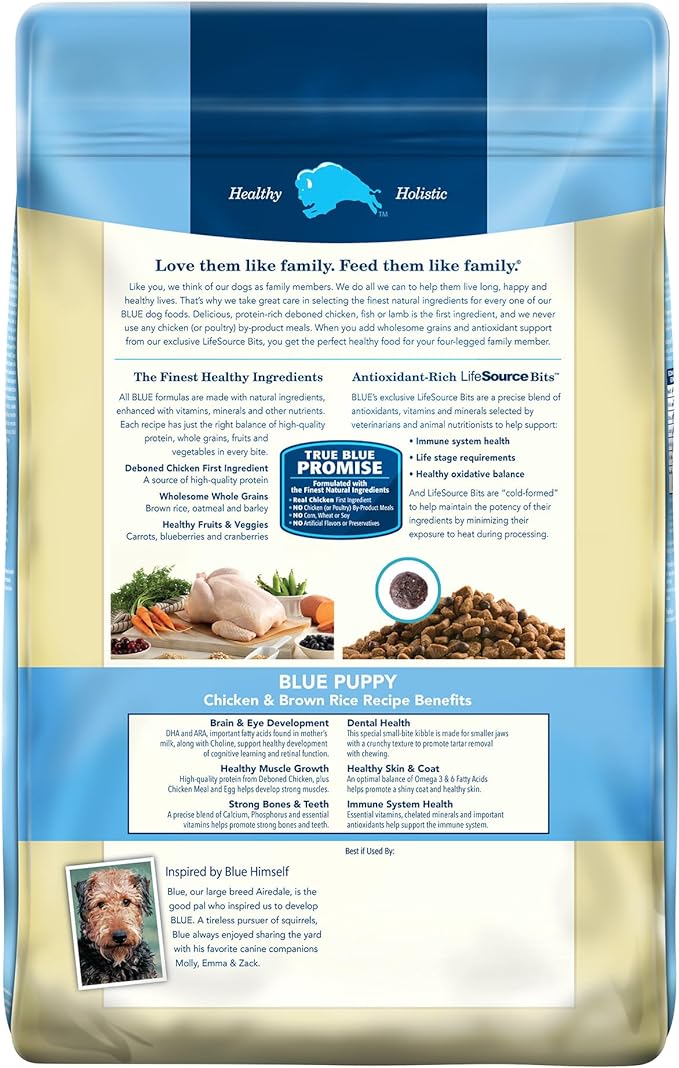 Blue Buffalo Life Protection Formula Puppy Dry Dog Food with DHA and ARA, Made with Natural Ingredients, Chicken & Brown Rice Recipe, 15-lb. Bag