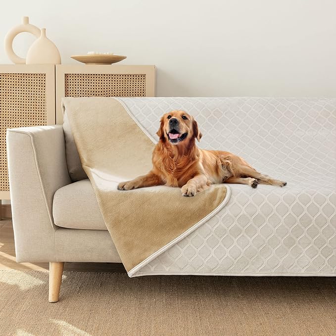 fuguitex Waterproof Dog Blanket Bed Cover Dog Crystal Velvet Moroccan Fuzzy Cozy Plush Pet Blanket Throw Blanket for Couch Sofa(52 * 82 inch, Cream+Sand)
