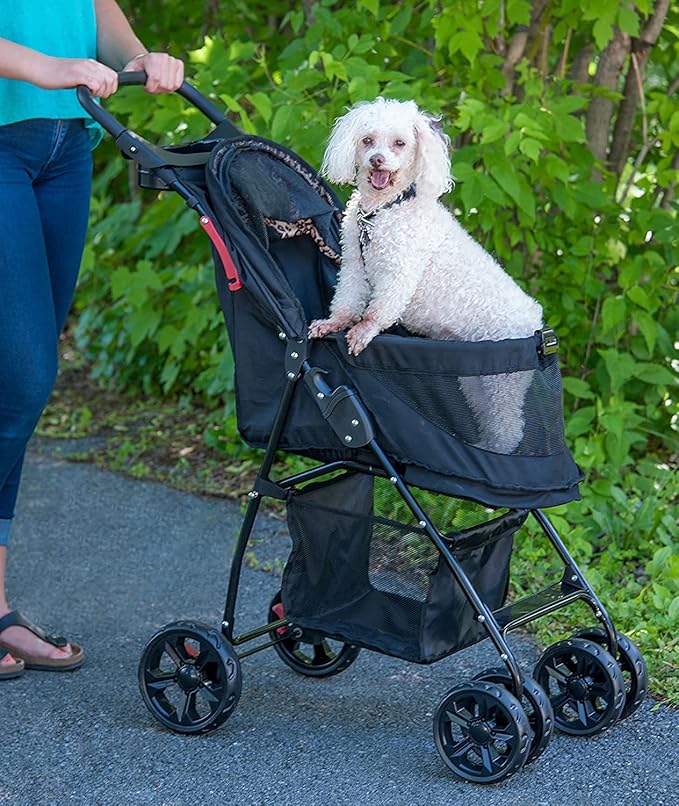 Pet Gear No-Zip Happy Trails Lite Pet Stroller for Cats/Dogs, Zipperless Entry, Easy Fold with Removable Liner, Safety Tether, Storage Basket + Cup Holder, 4 Colors