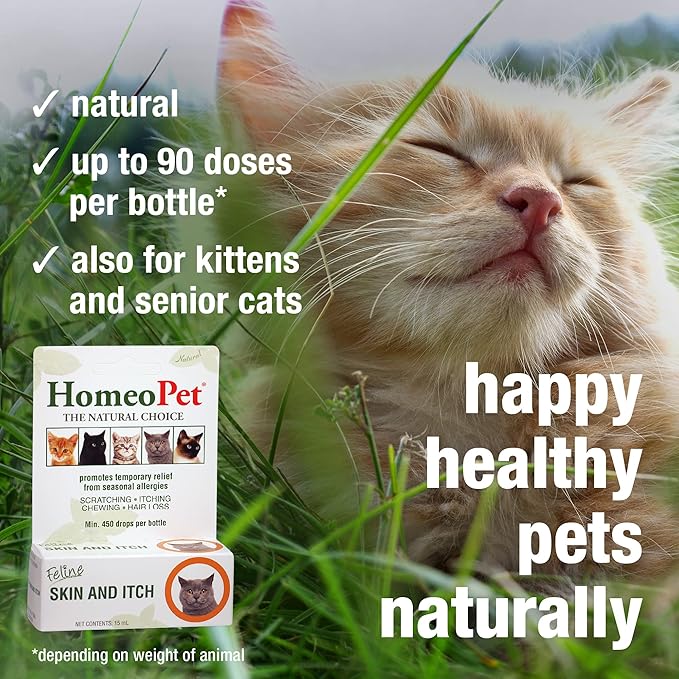 HomeoPet Feline Skin and Itch, Safe and Natural Cat Supplement for Itchy Skin, Skin and Itch Relief for Cats, 15 Milliliters