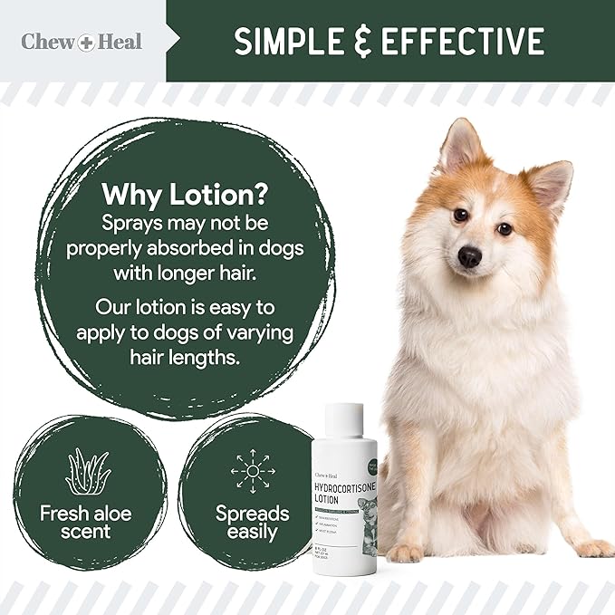 Chew + Heal Labs Hydrocortisone Lotion for Dogs - 8 oz Anti Itch Cream for Irritated Skin, Flea Bites, Itching, and More - Made in The USA