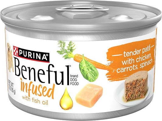 Purina Beneful Infused Wet Pate Dog Food with Real Chicken, Carrots and Spinach, with Fish Oil for Dogs - (Pack of 12) 3 oz. Cans