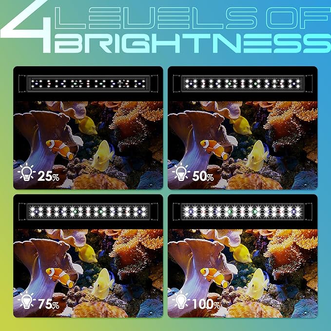 Aquarium Light,Full Spectrum Aquarium Light with Expandable Bracket,White Blue Red Green LEDs, Adjustable Timer and Brightness for 24~30IN Fish Tank
