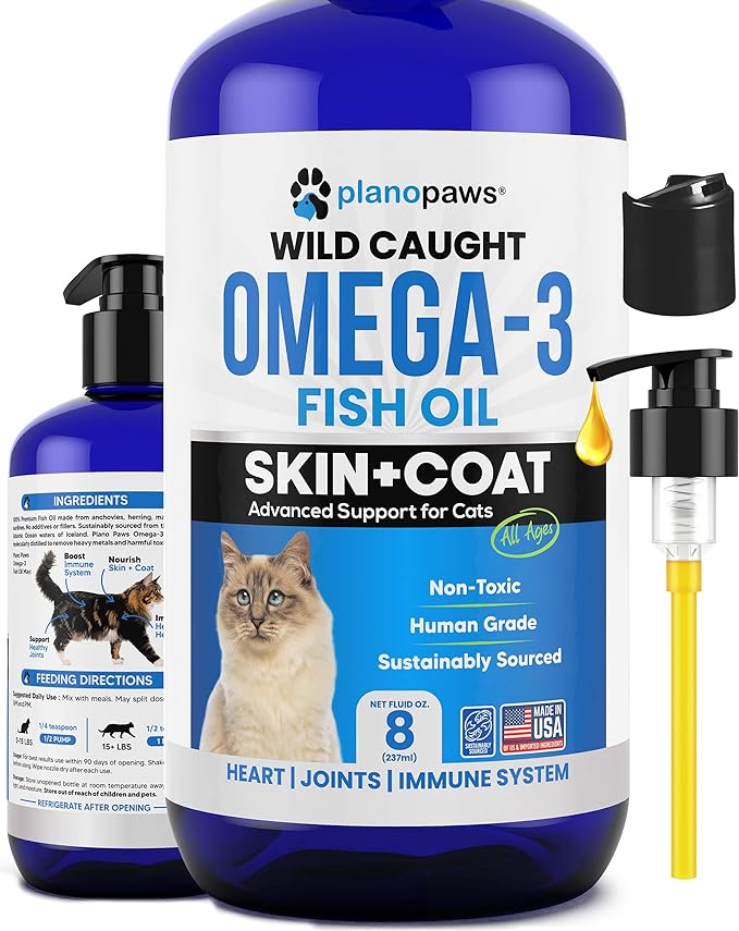 Omega 3 Fish Oil for Cats - Better Than Salmon Oil for Cats - Kitten + Cat Vitamins and Supplements - Cat Health Supplies - Cat Dandruff Treatment - Liquid Fish Oil for Pets - Cat Shedding Products