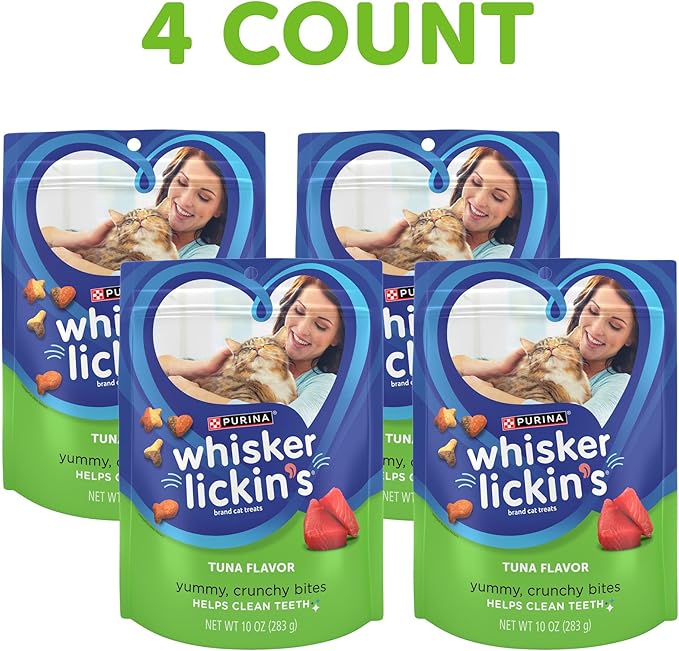 Purina Whisker Lickin's Cat Treats, Crunchy & Yummy Tuna Flavor - (Pack of 4) 10 oz. Pouches