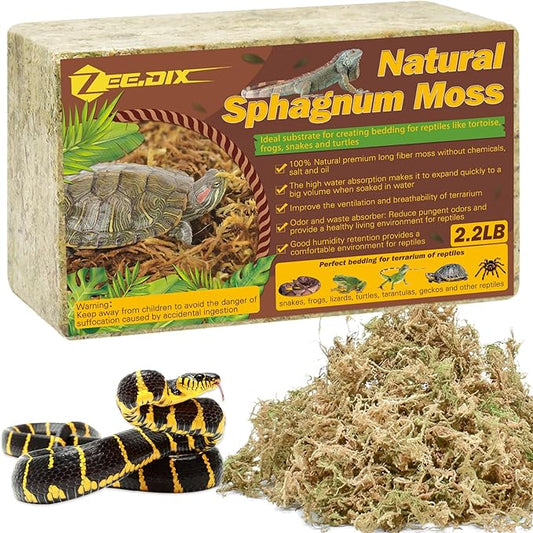 ZeeDix 2.2LBS Sphagnum Moss for Reptiles, 50QT Premium Dried Moss for Terrarium Long Fibered Leopard Gecko Moss Natural Sphagnum Peat Moss Bedding for Frogs Anoles Snake Turtle Plants