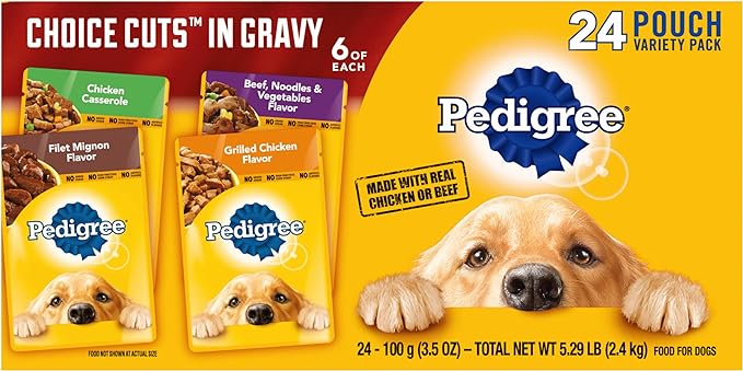 PEDIGREE CHOICE CUTS IN GRAVY Adult Soft Wet Dog Food 24-Count Variety Pack, 3.5 oz Pouches