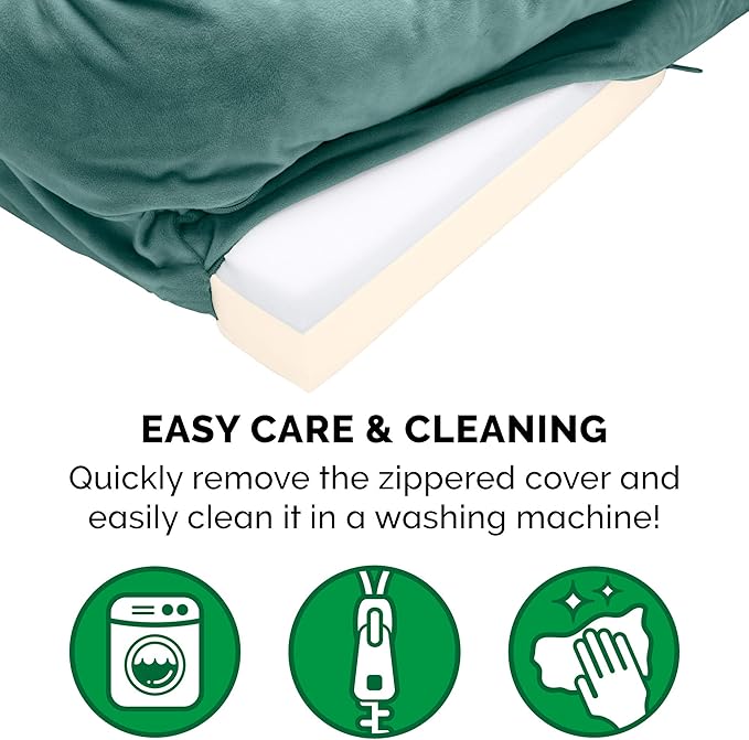 Furhaven Memory Foam Dog Bed for Medium/Small Dogs w/ Removable Bolsters & Washable Cover, For Dogs Up to 35 lbs - Plush & Velvet Waves Perfect Comfort Sofa - Celadon Green, Medium