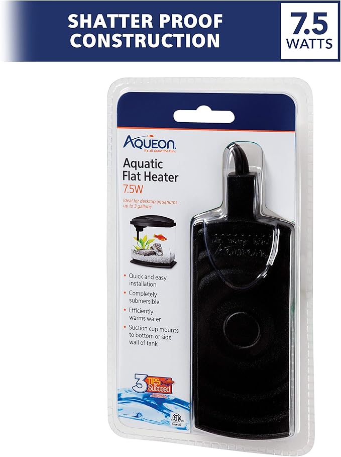 Aqueon Small Aquarium Fish Tank Submersible Mini Flat Heater Up to 2.5 to 5 Gallon Aquariums, 7.5 Watts