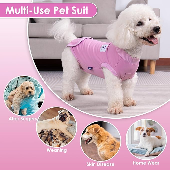 cyeollo 2pack Surgery Recovery Suit for Dogs Cats with Pee Hole for Female Male, Pet Bodysuit After Surgery for Spay, Neuter, Medium Large Dogs Surgical Recovery Onesie Shirt, Pink & Purple, XL