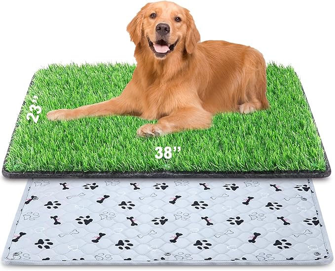 Dog Grass Mat with Pee Pad 38×23", Large Dog Litter Box Indoor Artificial Turf Grass Porch Waterproof Patio Potty Tray for Doggie Reusable Washable and Lawn for Replacement Puppy Training