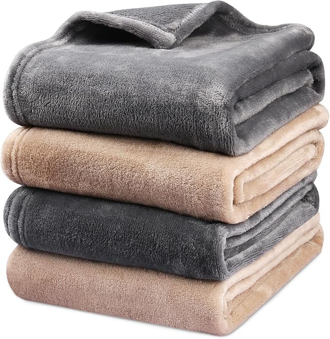 Onarway Dog Blanket Washable for Puppy: 4 packs Dog Blankets 40”x28” - Fluffy Soft Small Throw for Cat Puppy Kitten Dogs - Fleece Pet Blankets for Bed Sofa Car and Indoor - Grey and Khaki