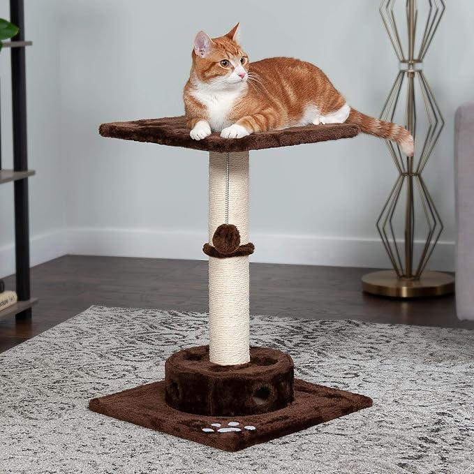 Furhaven 22.5" Tall Cat Tree for Indoor Cats, Ft. Sisal Scratching Post, Plush Ball Toy, & Busy Box Toy - Tiger Tough Scratching Post Interactive Playground - Brown, One Size