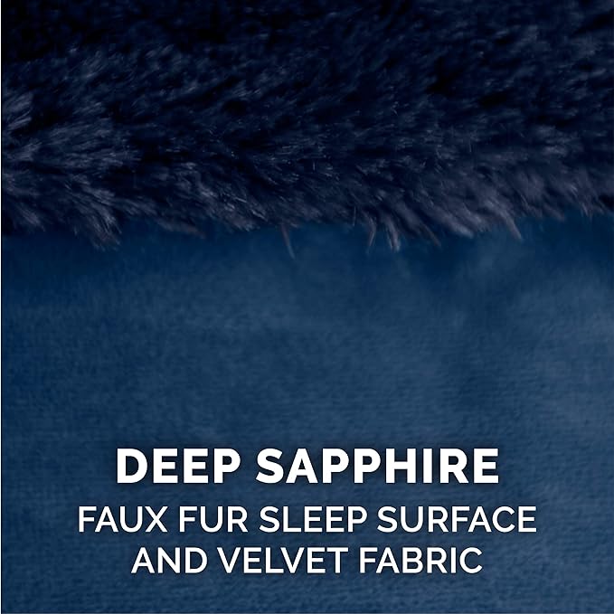 Furhaven Orthopedic Dog Bed for Large Dogs w/ Removable Bolsters & Washable Cover, For Dogs Up to 95 lbs - Plush & Velvet L Shaped Chaise - Deep Sapphire, Jumbo/XL