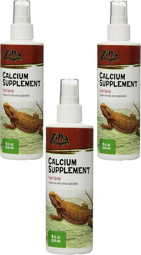 Zilla Reptile Health Supplies Calcium Supplement Food Spray, 8-Ounce (3 Pack)