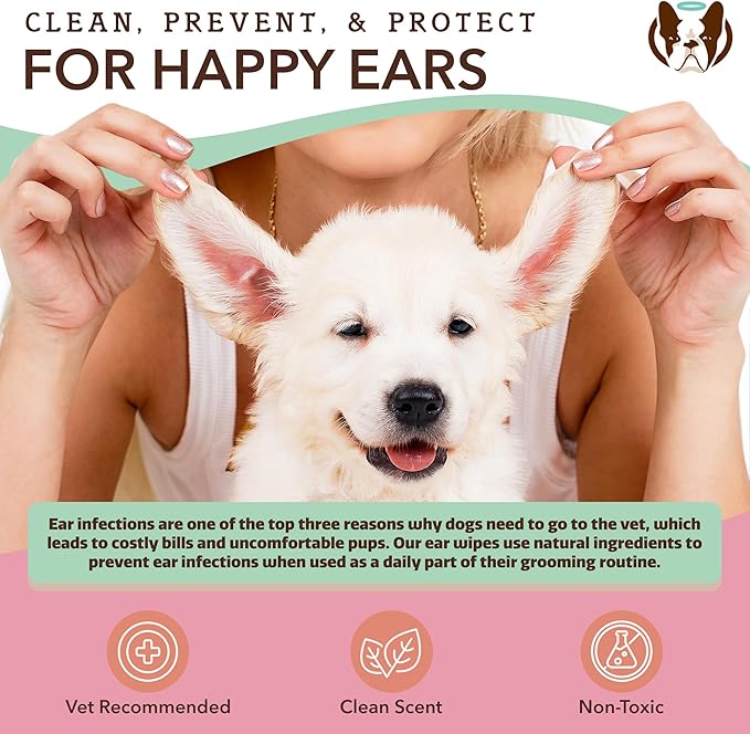 Natural Dog Ear Wipes (50 Ct) Essential Oil Infused Hygenic Dog Ear Cleanser for Dogs, Reduces Odor, Soothing Calendula, Aloe Vera, Witch Hazel, Dog Ear Itch Relief, Vegan