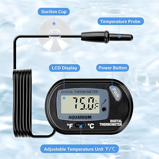 Simple Deluxe 2-Pack LCD Digital Aquarium Thermometer Fish Tank Water Terrarium Temperature with Suction Cup for Turtle