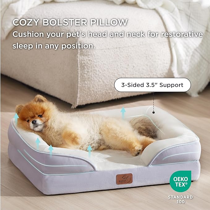 Bedsure Small Orthopedic Dog Bed - Washable Bolster Dog Sofa Beds for Small Dogs, Supportive Foam Pet Couch Bed with Removable Washable Cover, Waterproof Lining and Nonskid Bottom Couch, Lavender