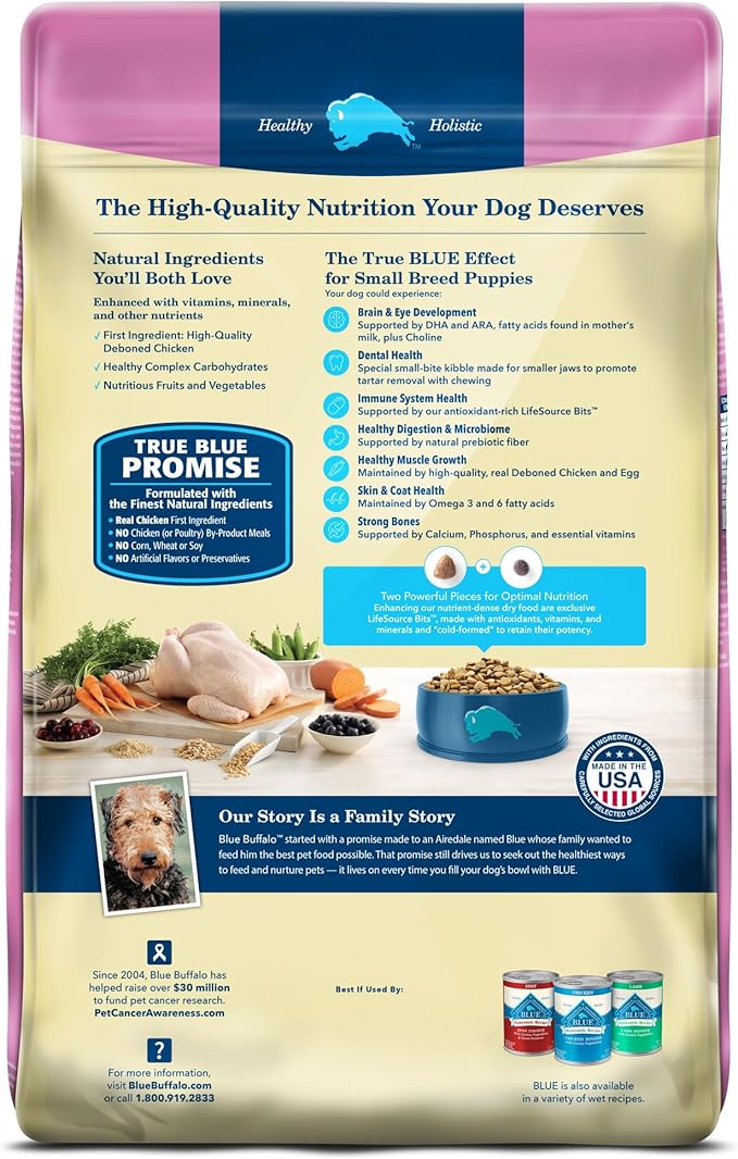 Blue Buffalo Life Protection Formula Small Breed Puppy Dry Dog Food with DHA, Vital Nutrients & Antioxidants, Made with Natural Ingredients, Chicken & Oatmeal Recipe, 5-lb. Bag