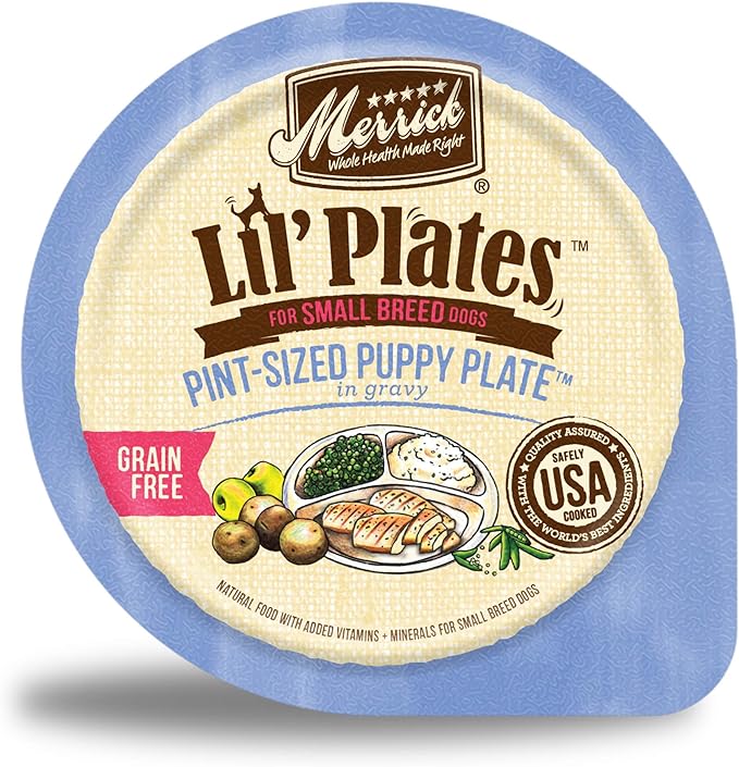 Merrick Lil’ Plates Grain Free Natural Wet Dog Food For Small Breed Puppies, Pint-Sized Puppy Plate In Gravy - (Pack of 12) 3.5 oz. Tubs