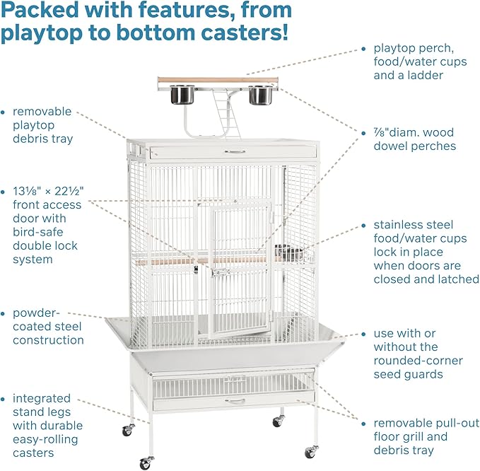 Prevue Hendryx Pet Products Wrought Iron Select Bird Cage 3153C, Chalk White, 30-Inch by 22-Inch by 63-Inch