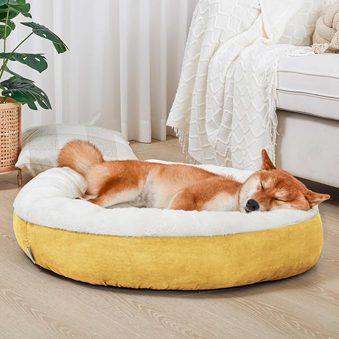Love's cabin Donut Pet Bed Mat, 30in, Yellow, for Dogs, Soft, Durable, Anti-Slip, Water-Resistant, Washable