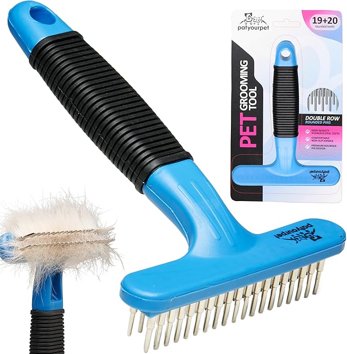 Pat Your Pet Dog Shedding Brush, Double Raw Undercoat Rake for Dogs, Cats and Pets Brush, Deshedding Dog Brush for Medium Long Loose Hair