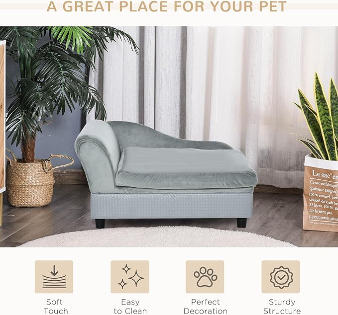 PawHut Luxury Fancy Dog Bed for Small Dogs with Hidden Storage, Small Dog Couch with Soft 3" Foam, Dog Sofa Bed, Cushy Dog Bed, Modern Pet Furniture for Puppies and Little Breeds, Gray