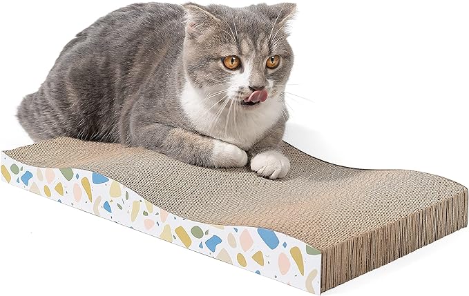 Conlun Cat Scratcher Cardboard Cat Scratch Pad with Premium Scratch Textures Design Durable Cat Scratching Pad Reversible Half Wave 16.5L x 8.6W x 1.6H