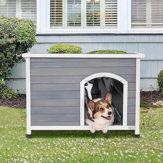 Petsfit 40.2" Dog house, Outside Dog House Weatherproof, No Tools Required Assembly, Folding Dog House Outdoor, Unfold to Use, Outdoor Dog House with Door Flap (Medium, Grey)