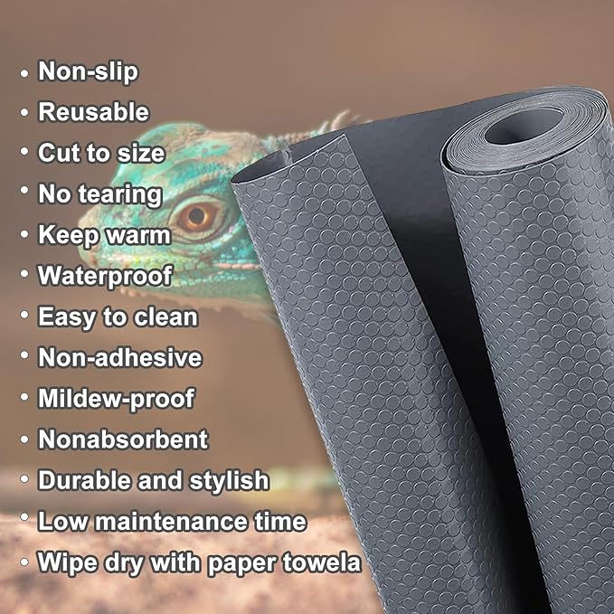 Reptile Tank Accessories,EVA Leopard Gecko Bearded Dragon Tank Accessories, Terrarium Tank Decor Carpet Substrate for Lizard, Iguana, Snake, Tortoise, Non-Adhesive Reptile Habitat Bedding, Grey